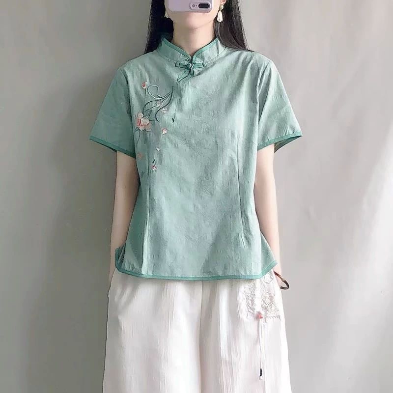 다도 상의 빅사이즈 긴팔 치파오형 트렌디 명상복 민소매 화이트 M 추천 40.0-50.0kg - 상세 이미지 2