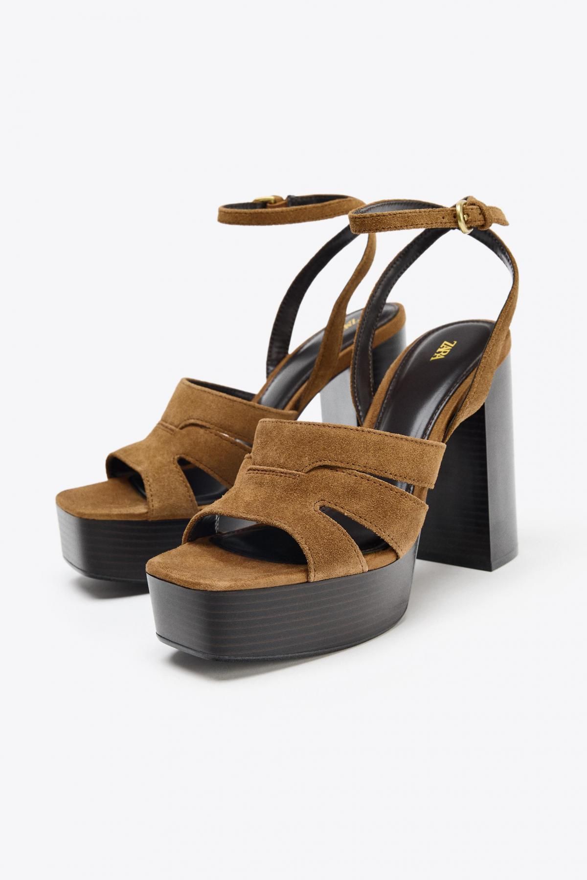 자라 플랫폼 스웨이드 스트랩 샌들 1341/610 BROWN - 상세 이미지 4