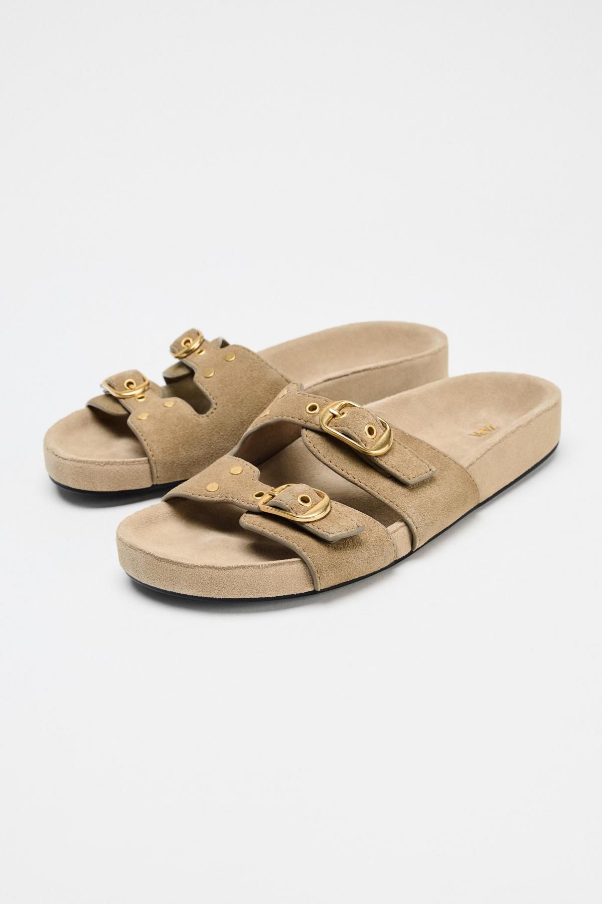 자라 내추럴 스플릿 스웨이드 더블 버클 스트랩 샌들 1625/610 BEIGE - 상세 이미지 3