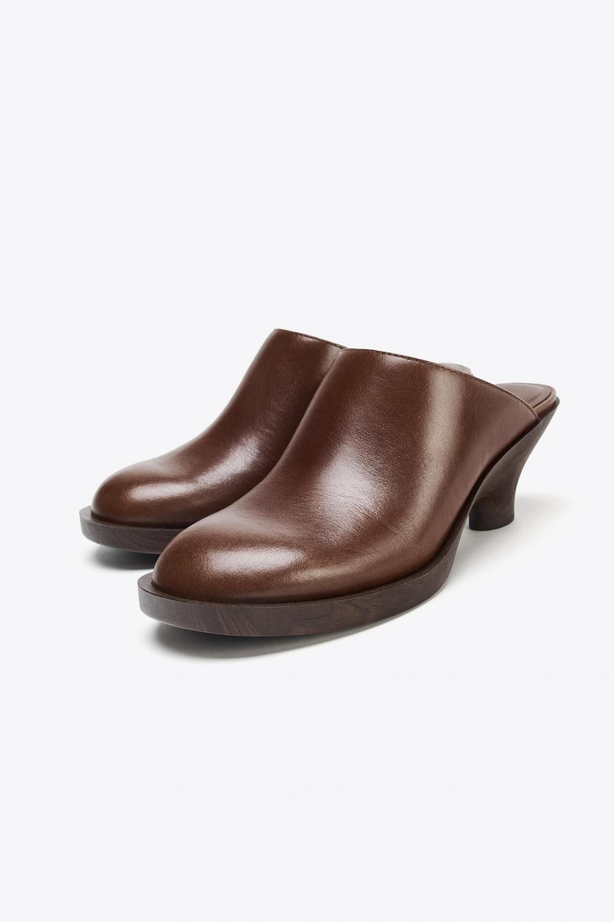 자라 프리미엄 레더 미들힐 클로그 슈즈 3225/610 BROWN - 상세 이미지 4