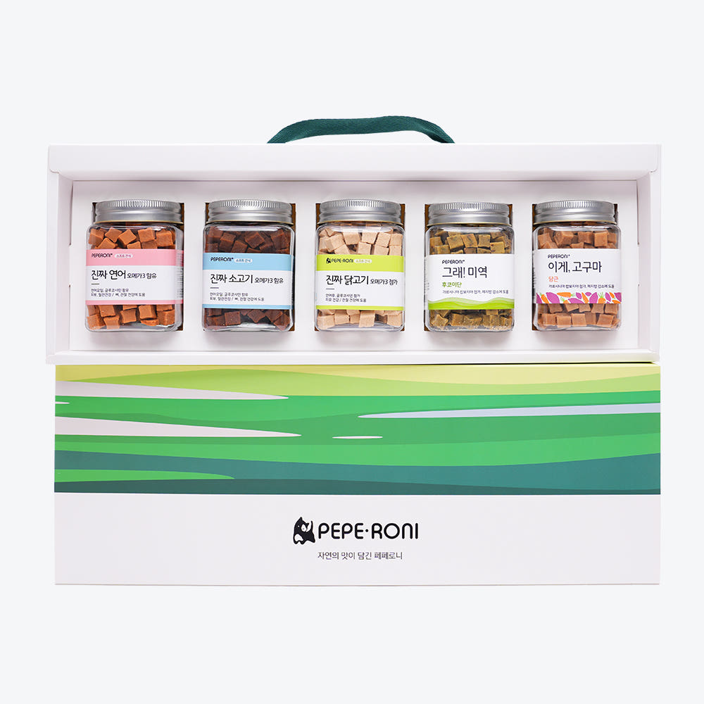 Gift box 페페로니 진짜 시리즈 5개 SET 연어+소고기+닭고기+그래 미역+이게 고구마 - 메인 이미지