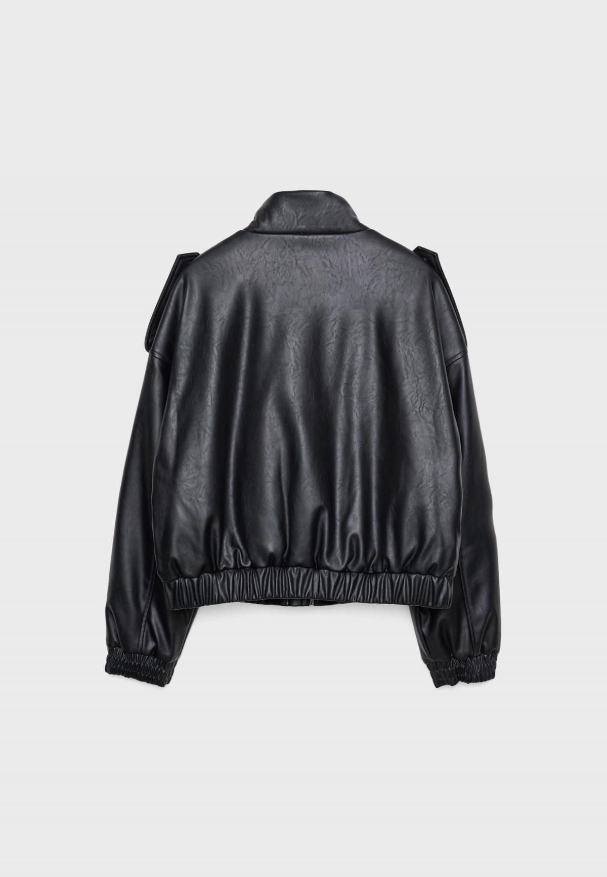 스트라디바리우스 페이크 레더 하이넥 집업 봄버 재킷 8462/715 BLACK - 상세 이미지 2