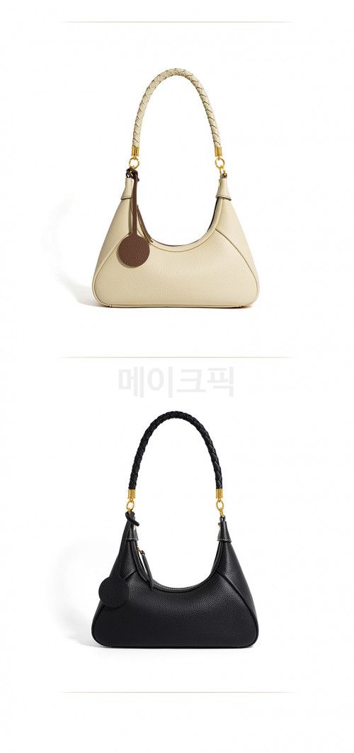 소가죽 여성 숄더 크로스백 하프문 스타일 데일리 출퇴근용 고급스러운 질감의 바게트 가방 편안한 착용감 패션 가방 - 상세 이미지 5