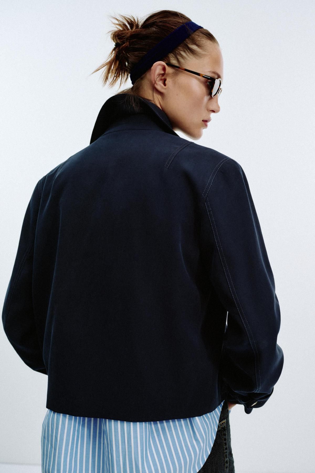 자라 테일러드 더블브레스트 크롭 재킷 3588/885 NAVY BLUE - 상세 이미지 5