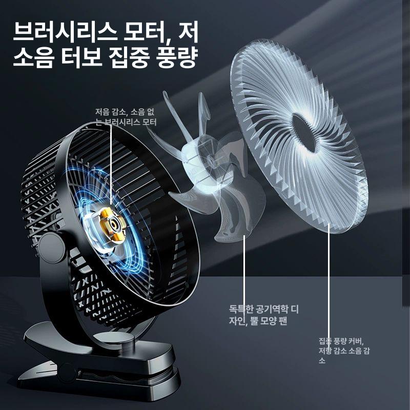 집게형 선풍기 캠핑 벽걸이 침대용 집게 서큘레이터 8인치 24시간 강력한 바람 4단계 10000mAh - 상세 이미지 3