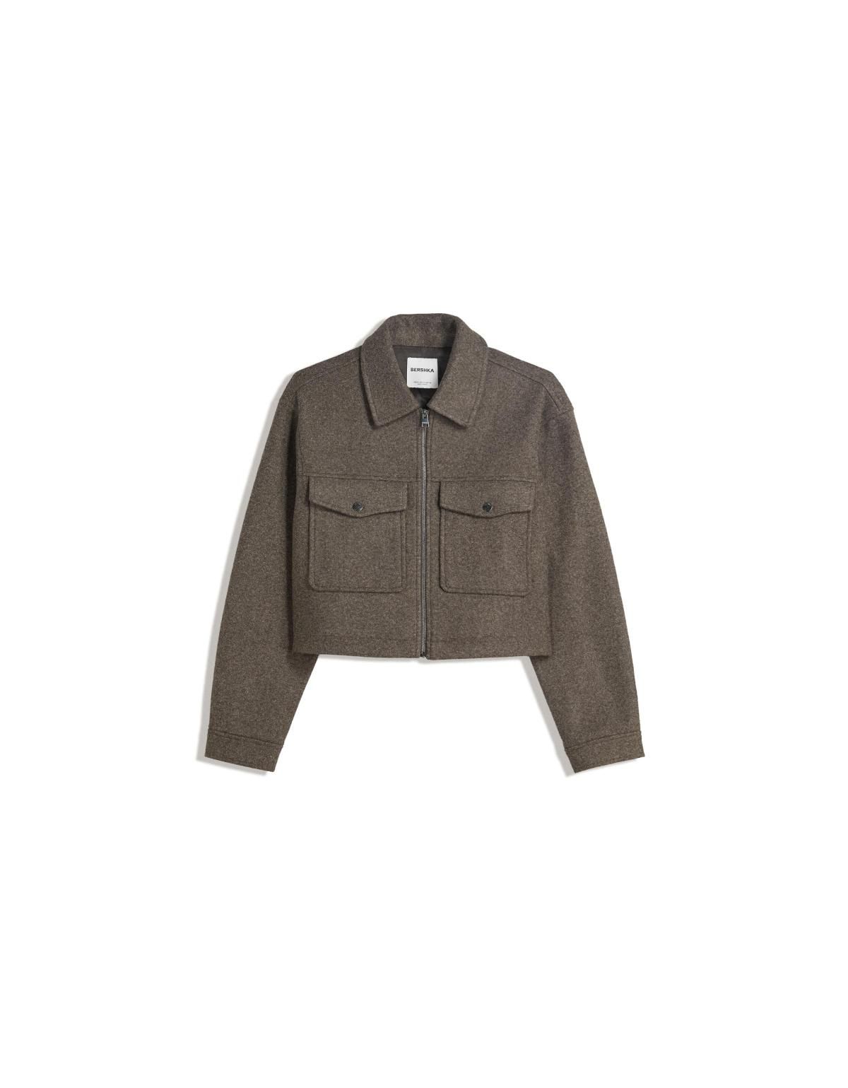버쉬카 크롭 소프트 펠트 텍스처 테일러드 재킷 6607/741 BROWN - 상품 이미지