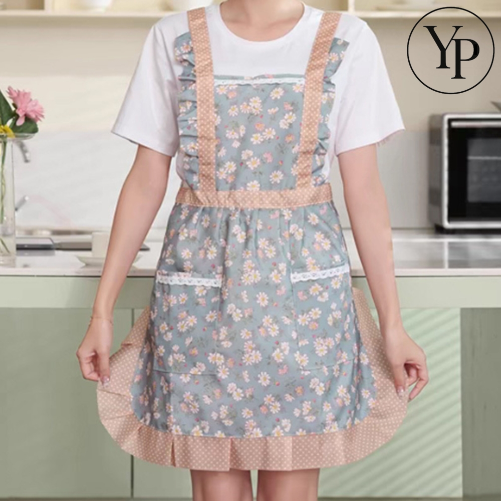 프릴 원피스형 앞치마 빅사이즈 린넨 방수 플라워 면 레이스 작업복