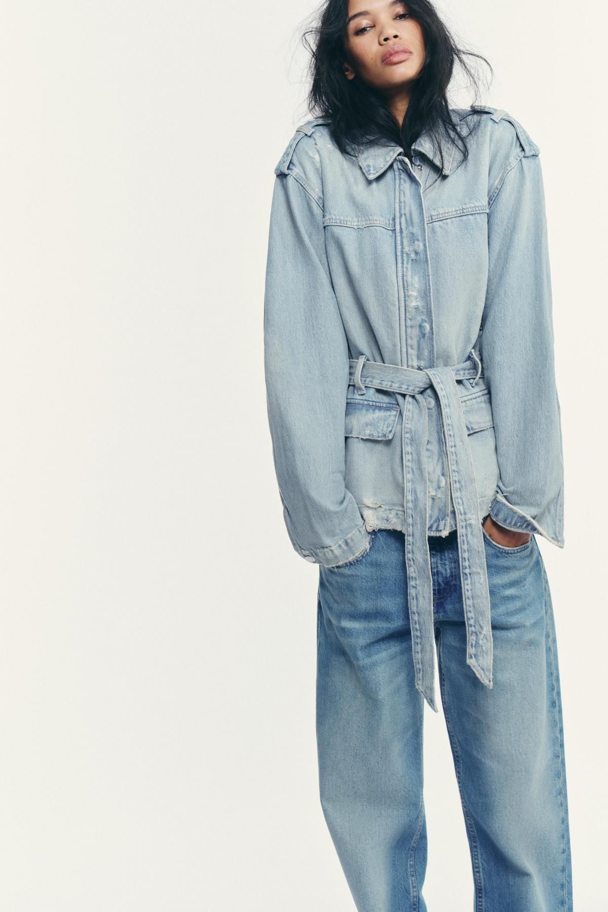 자라 테크니컬 라이트데님 벨티드 데님 재킷 5252/273 LIGHT BLUE - 상세 이미지 4