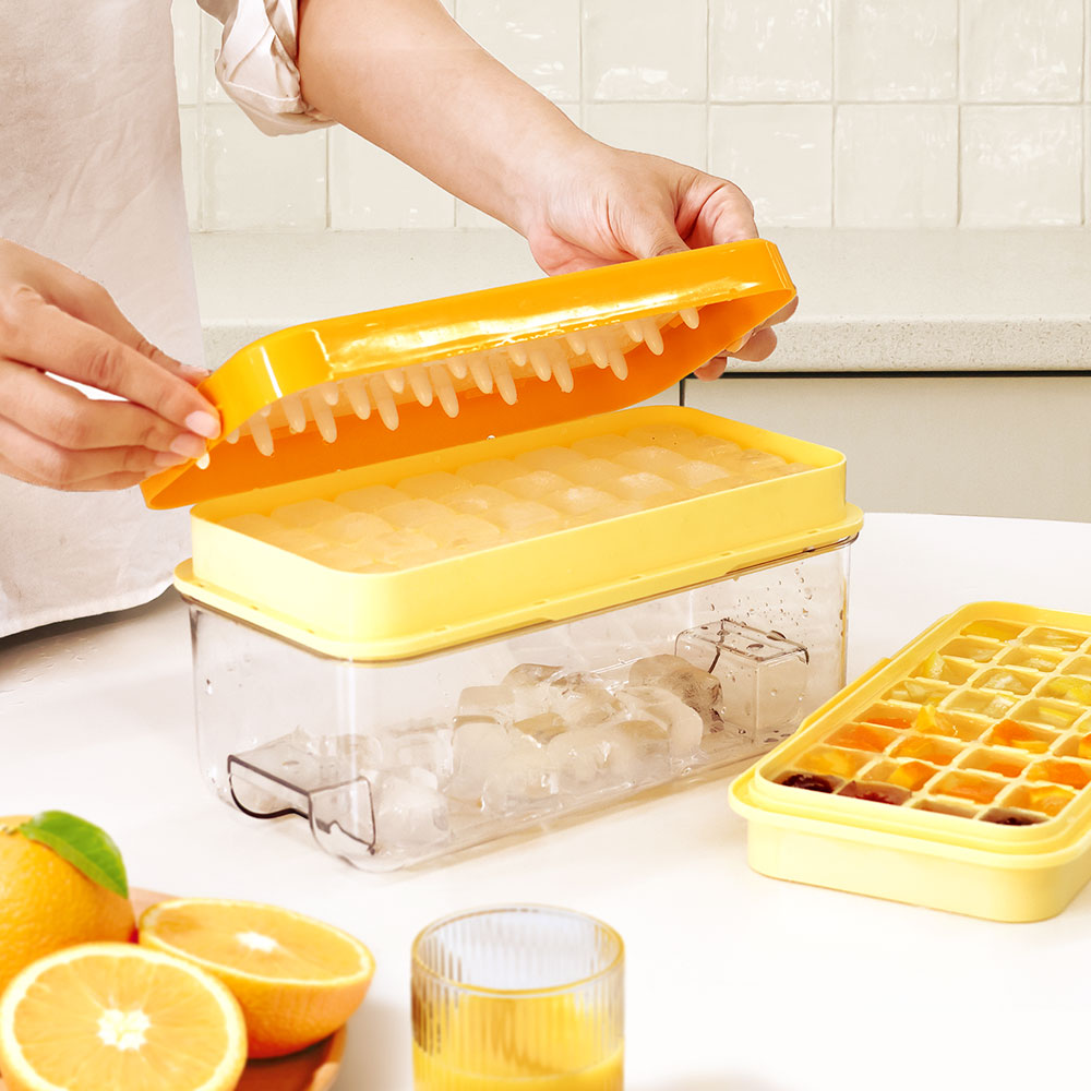얼음트레이 얼음틀 보관통 하이볼 실리콘 냉동 원터치 아이스볼메이커 대형 오렌지 1단