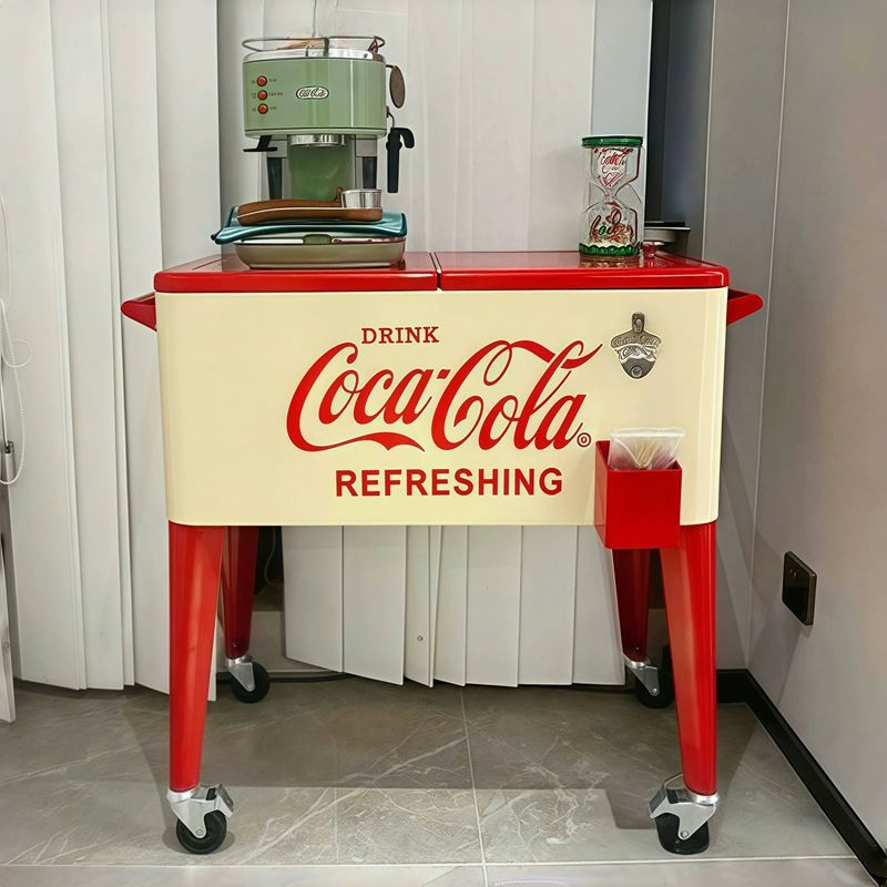 코카콜라 트롤리 접이식 커피 테이블 레트로 다기능 보관함 빈티지 사이드 탁자 75l 바닐라