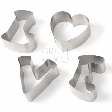 그코 LOVE 스텐 무스링 4종 세트 귀여운쿠키커터 제빵기구 특이한쿠키커터 제과제빵도구