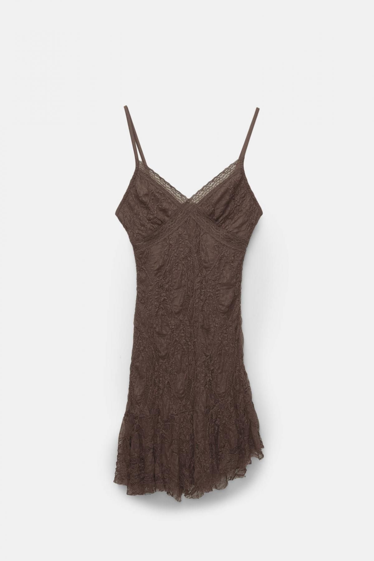 풀앤베어 레이스 브라운 미니 비대칭 스트랩 원피스 7394/347 BROWN - 상품 이미지
