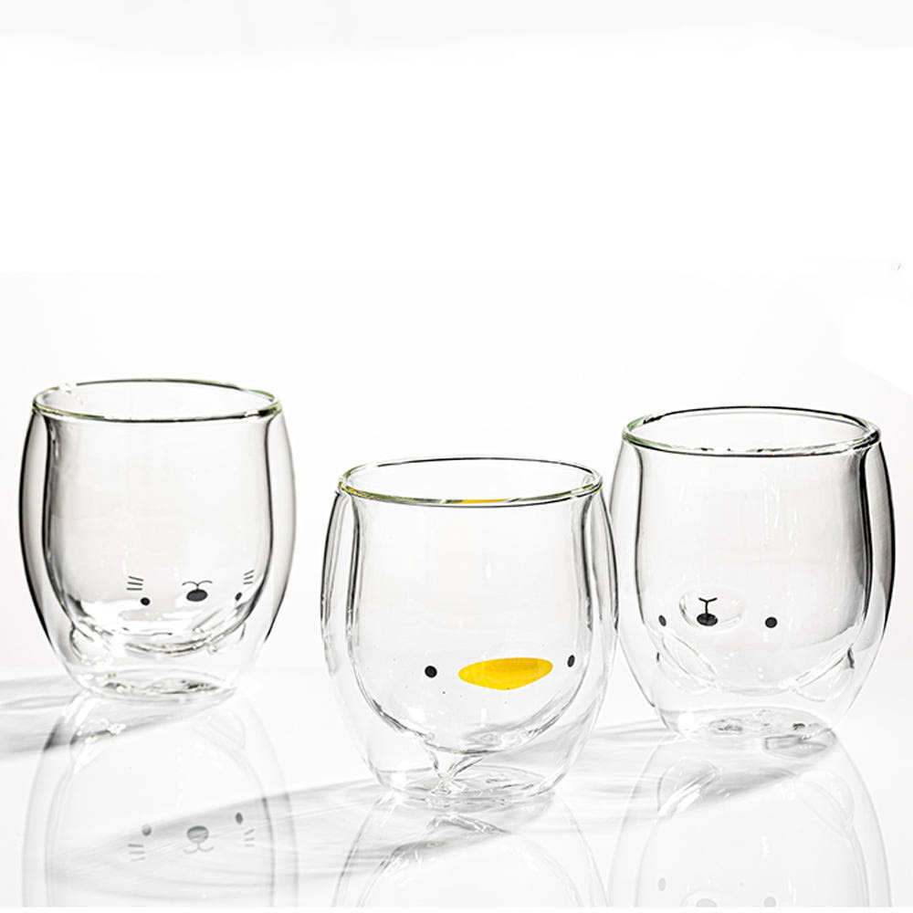 홈카페 곰돌이컵 내열 이중 유리컵 투명 글라스 캐릭터컵