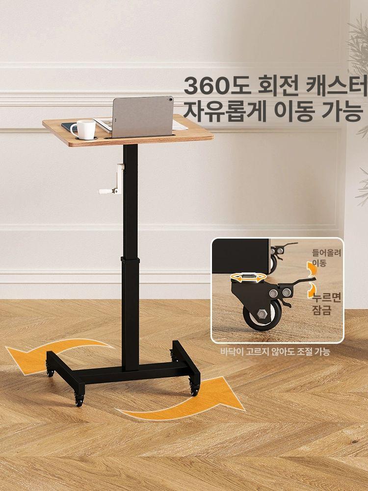 수동모션데스크 이동식 높이 접이식 사무용 다용도 핸드크랭크 조절 자작나무색 슬롯 포함 - 상세 이미지 4
