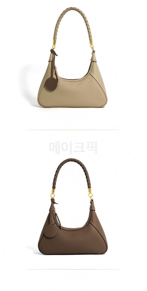 소가죽 여성 숄더 크로스백 하프문 스타일 데일리 출퇴근용 고급스러운 질감의 바게트 가방 편안한 착용감 패션 가방 이미지 6