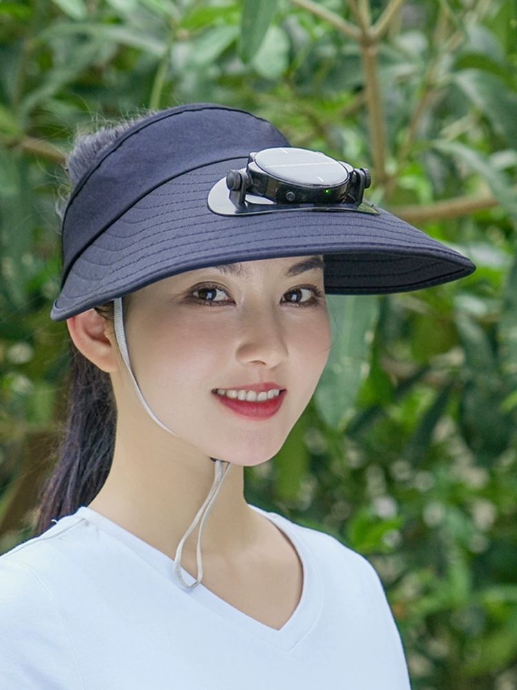 선풍기썬캡 선풍기모자 선바이저 햇빛 농사 해변 대챙 오픈탑 핑크그레이 태양광+USB충전 충전기 증정 - 상세 이미지 4