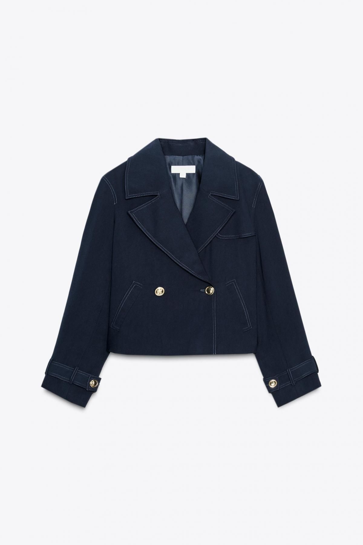 자라 테일러드 더블브레스트 크롭 재킷 3588/885 NAVY BLUE - 메인 이미지