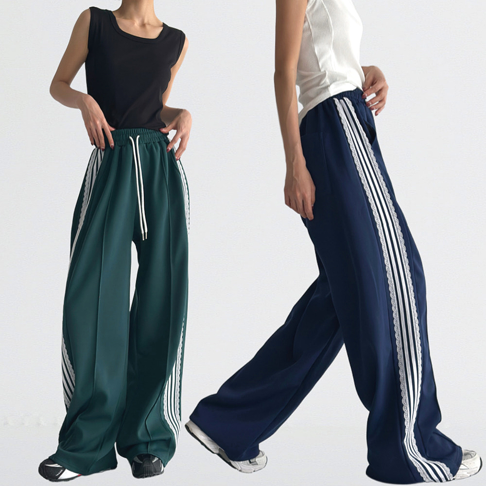 여성 와이드팬츠 밴딩 트레이닝 바지 빅사이즈 하이웨스트 레이스 트랙팬츠