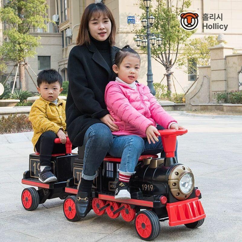 전동기차 탑승형 기차놀이 승용 전동 트레인 트랙 레일 마차 블루+12V12A 배터리 레드 기관차+한 세트 차고 12V7A - 상세 이미지 2