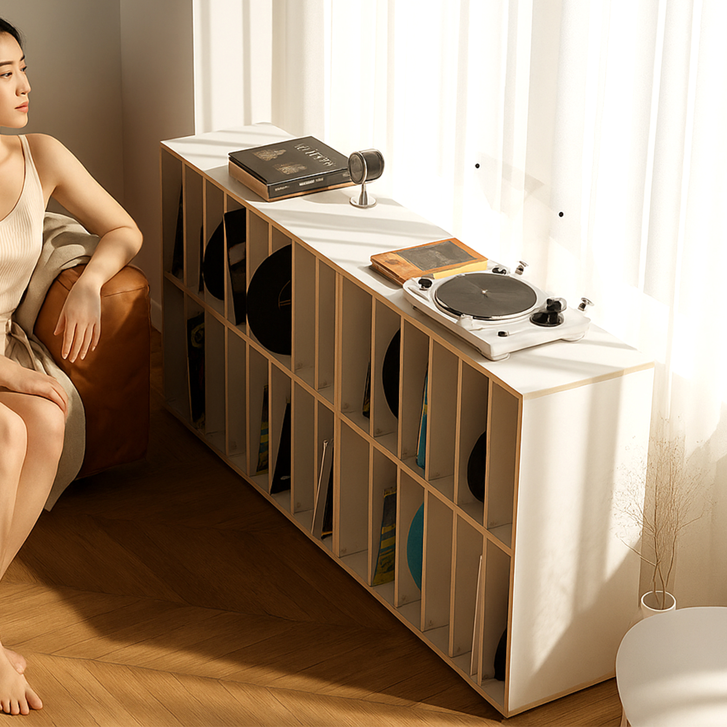 LP 수납장 턴테이블 모듈 공간분리 파티션 수납장 400x395x800, 2단, 화이트
