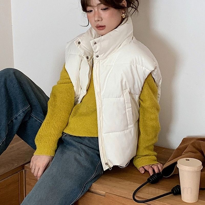 여성 경량 코튼 조끼 봄 가을 레이어드 스탠드칼라 캐주얼 베스트 스타일리시한 외출용 편안한 착용감 데일리 아웃도어 패션 - 상세 이미지 5