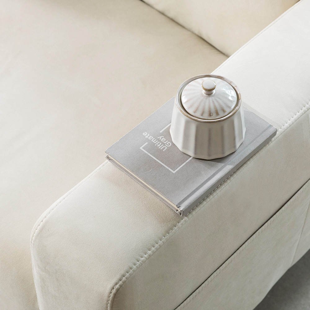 라자가구 시몬 아쿠아 원룸 미니 거실 카페 패브릭 소파 2인 스툴포함, 우형_베이지