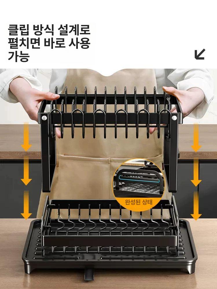 식기 건조대 주방 그릇선반 싱크대선반 씽크대선반 블랙x나무손잡이 단층 그릇 A - 상세 이미지 2