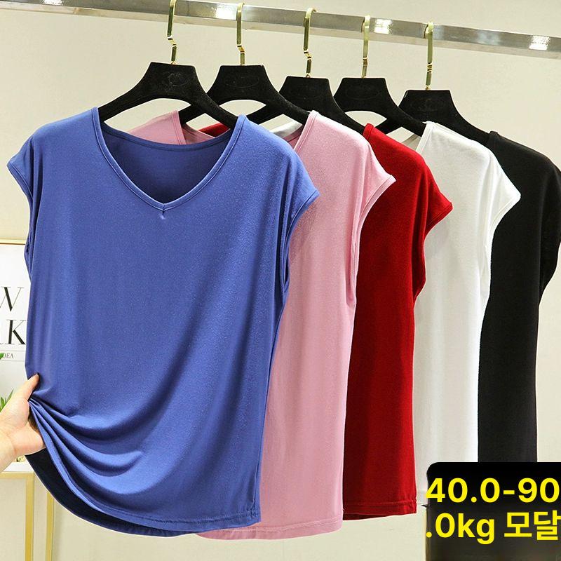 민소매티 빅사이즈 나시 여성 여행 브이넥 콩그린 M 추천40.0-50.0kg - 상세 이미지 5
