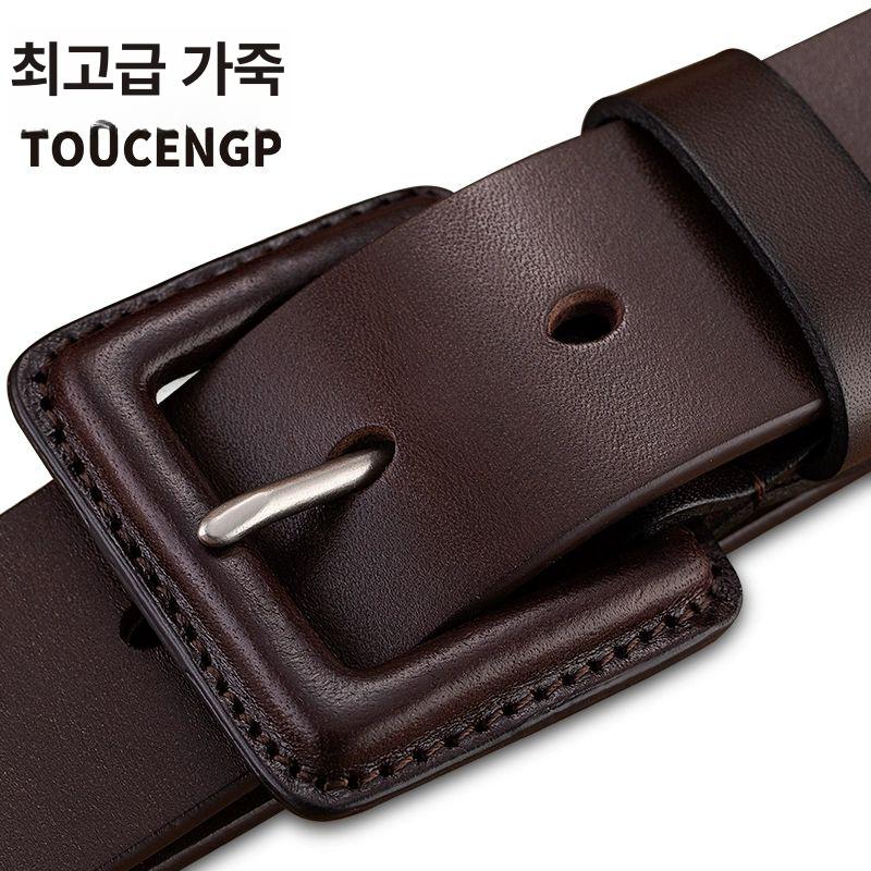 가죽 벨트 캐주얼 혁띠 버클 밸트 빅사이즈 선물용 다크커피 폭3.8cm 120cm - 상세 이미지 2