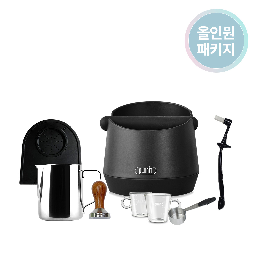 플랜잇 커피용품 올인원 패키지 (유리샷잔+스팀피쳐+브러쉬+스텐스쿱+탬퍼+탬핑매트+넉박스) - 상품 이미지