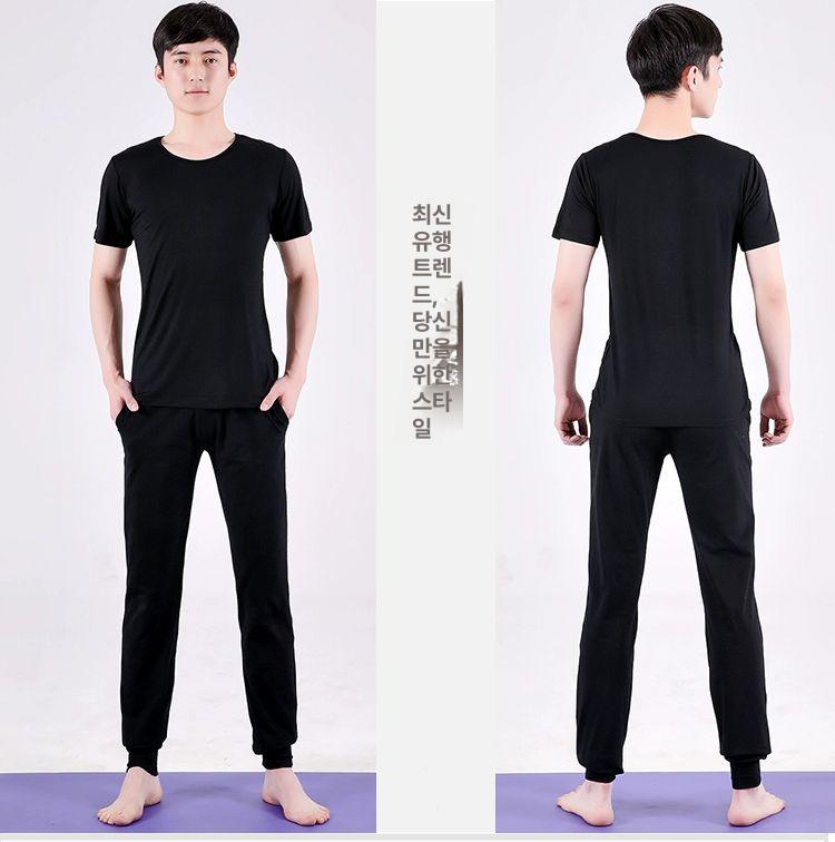 남자 요가복 필라테스 조거팬츠 헬스복 긴팔 의류 바지 남성용라운드넥블랙긴팔+블랙당근바지 XXL - 상세 이미지 2