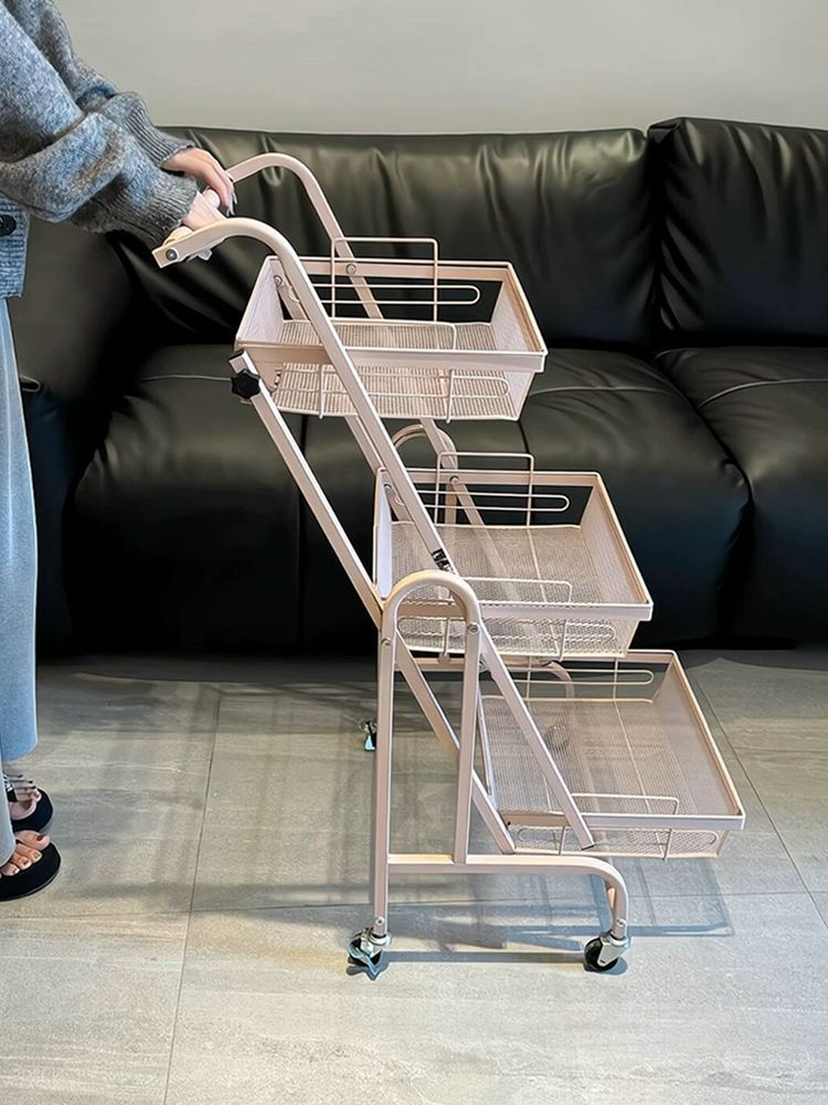일자로 펴지는 트롤리 철제 늘릴 각도조절 선반 간식 블랙 높이 50cm 3층 44x94.5cm - 상품 이미지
