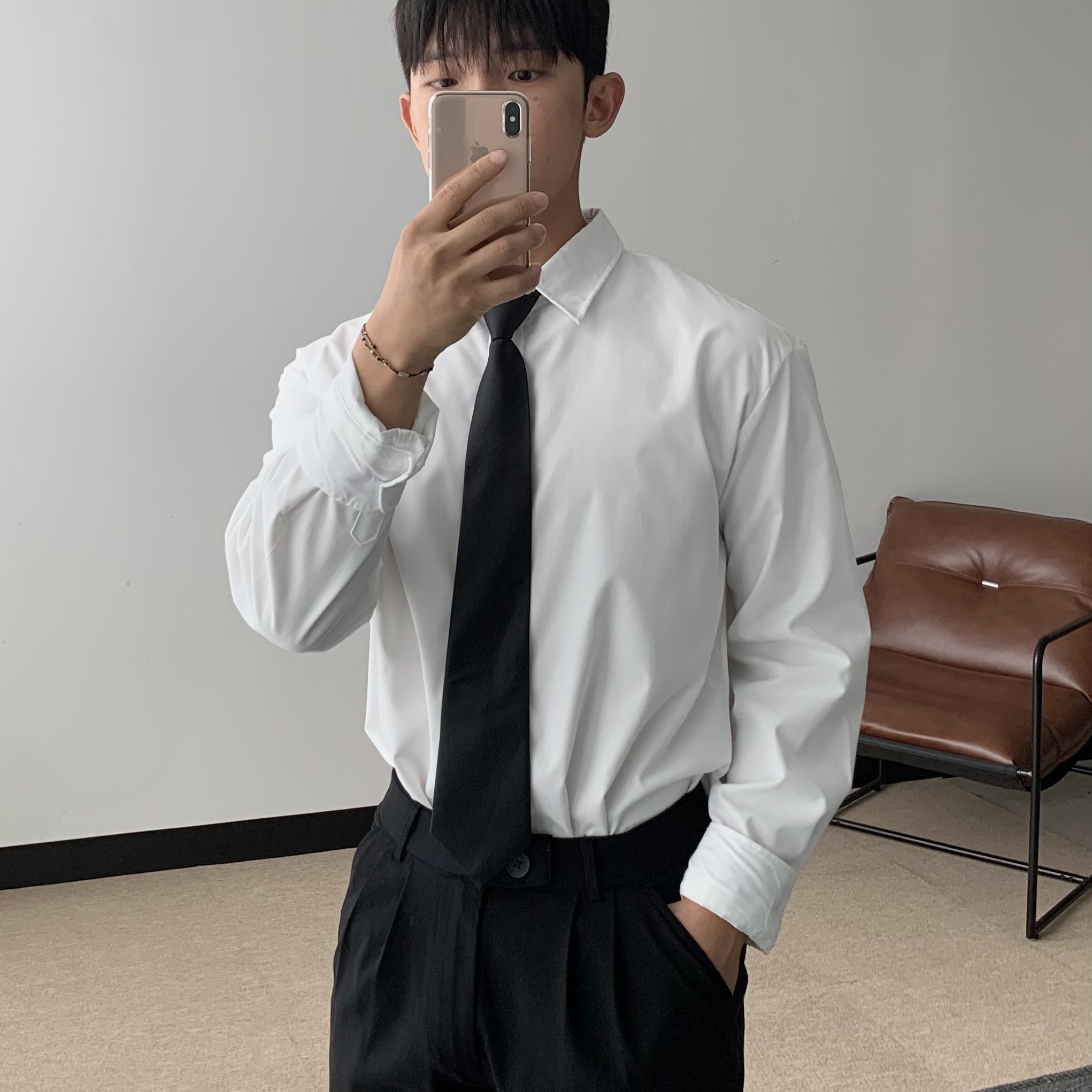 남자와이셔츠 흰색와이셔츠 남자가을남방 - 상품 이미지