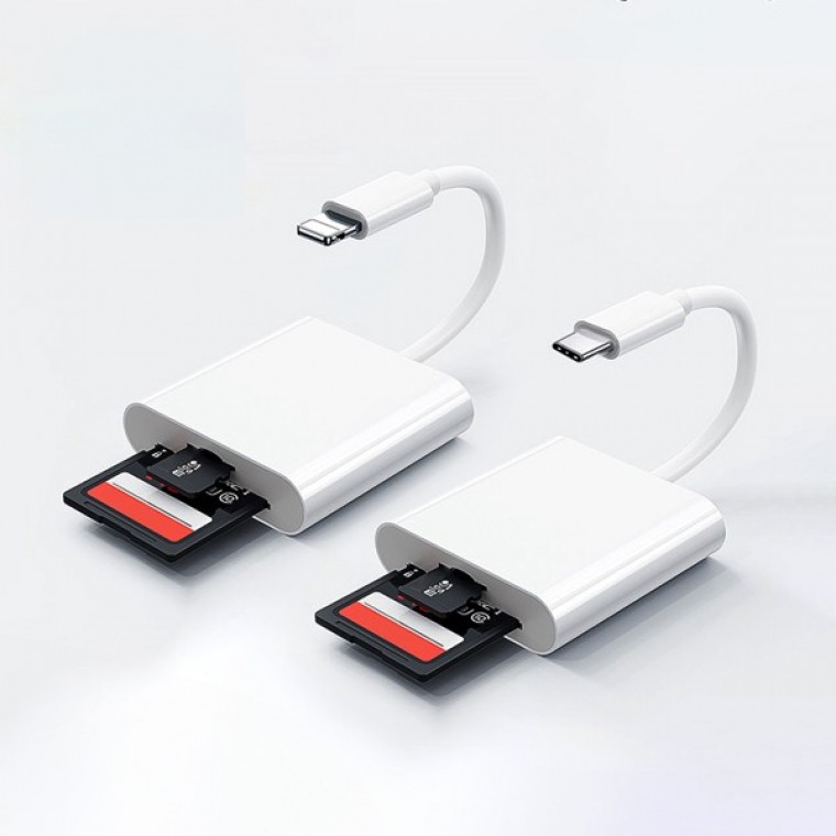 리더기 8핀호환 C타입호환 SD카드 듀얼슬롯 아이폰 TF Micro SD 카드 지원 - 메인 이미지