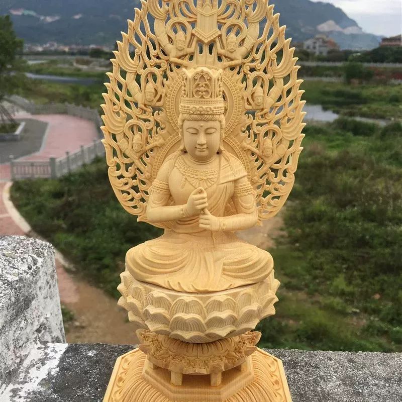 부처상 불교상 인테리어 관음보살 석가모니불 목불상 편백나무 천수관음 28cm 정교 조각판 - 상세 이미지 3