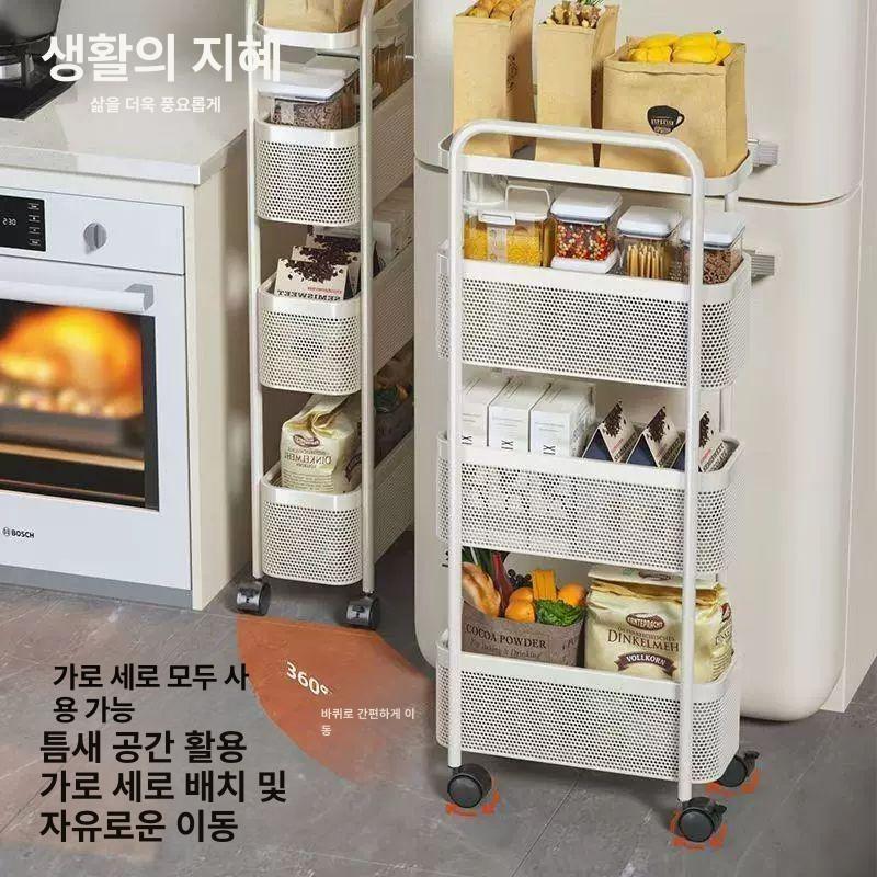 틈새 트롤리 주방 바퀴달린 공간활용 철제 냉장고옆 원형 정리대 이동식 업그레이드 대형 3단 캐스터 포함 A - 상세 이미지 5