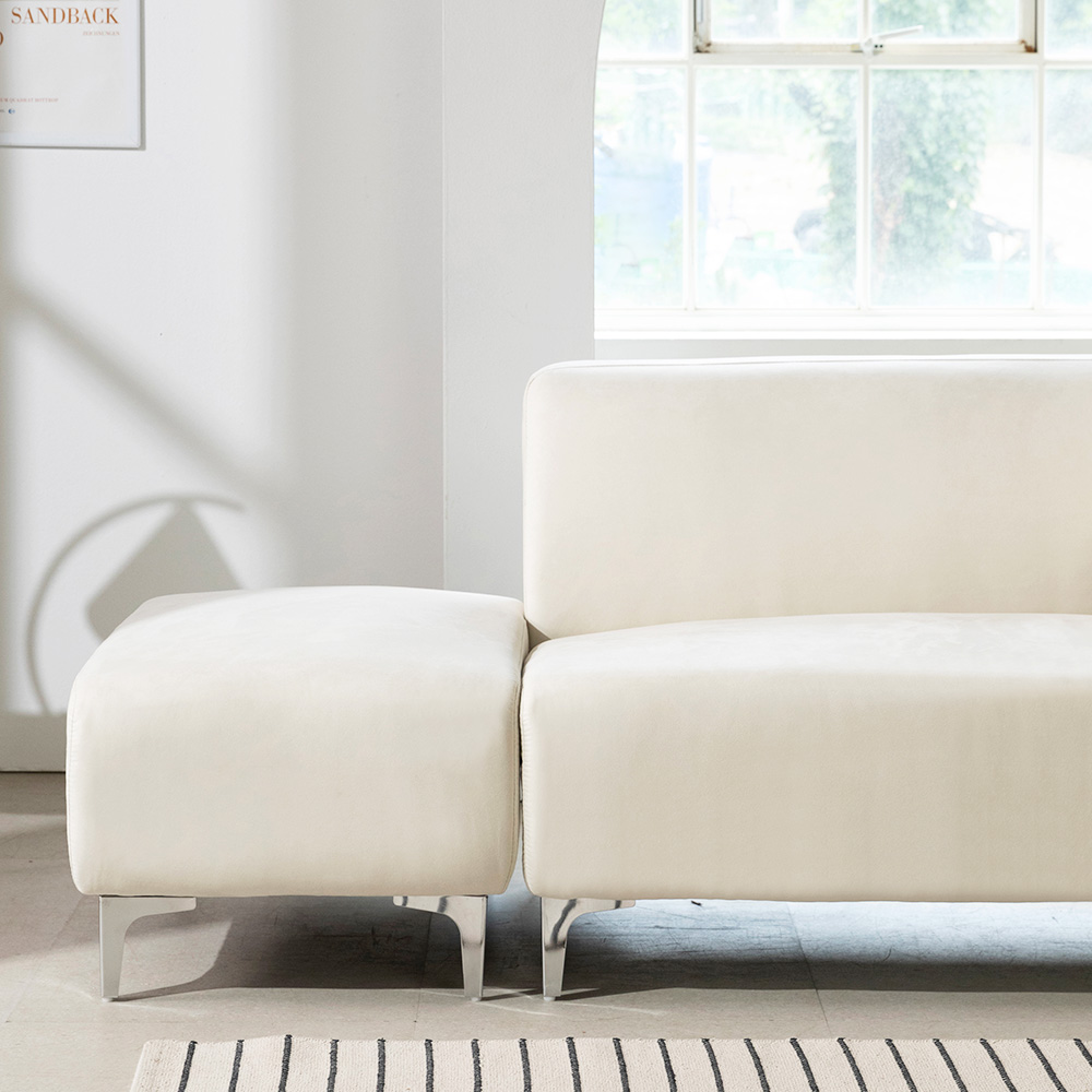 라자가구 시몬 아쿠아 원룸 미니 거실 카페 패브릭 소파 2인 스툴포함, 우형_베이지