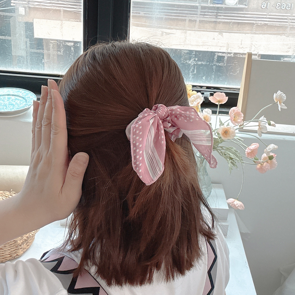 도트스카프 리본곱창밴드 곱창머리끈 머리고무줄 똥머리밴드 헤어슈슈 실크스크런치 - 상세 이미지 4