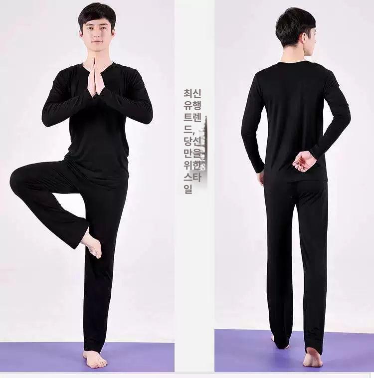 남자 요가복 필라테스 조거팬츠 헬스복 긴팔 의류 바지 남성용라운드넥블랙긴팔+블랙당근바지 XXL - 상세 이미지 3