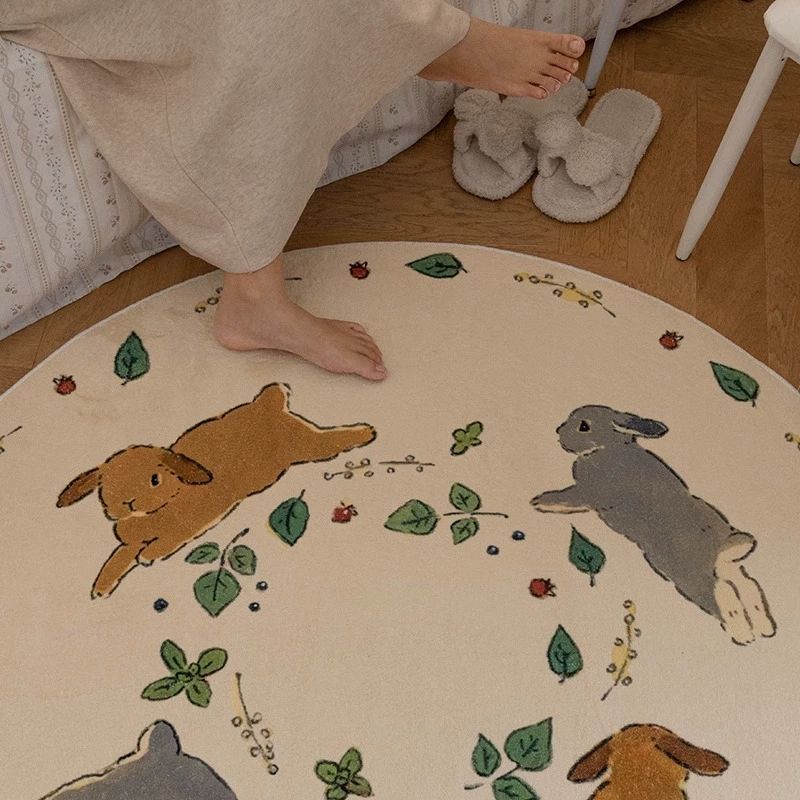 귀여운 토끼 카펫 발매트 캐릭터 파스텔 침실 토끼보물-01 직경 160cm - 상세 이미지 5