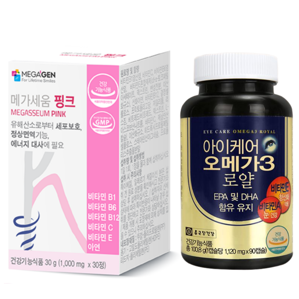 메가세움 핑크 유해산소 세포보호 정상면역 비타민B군 +종근당건강 아이케어 오메가3 로얄 - 메인 이미지