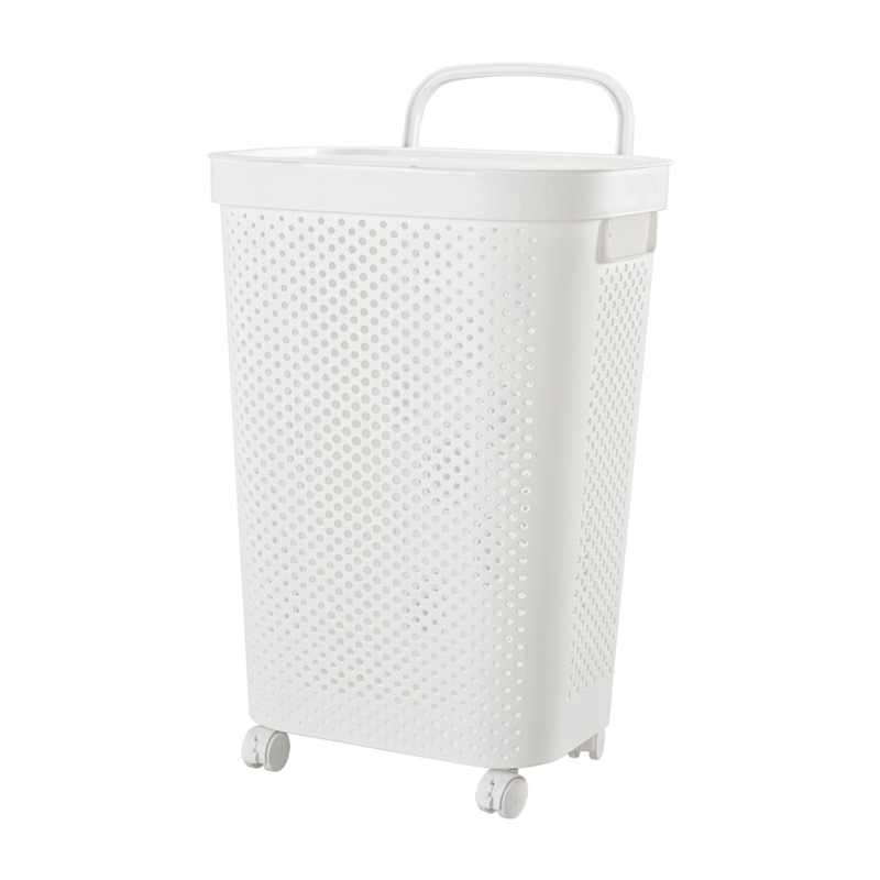 뚜껑 있는 바퀴달린 빨래 통 이동식 바퀴형 대용량 메쉬 세탁 바구니 화이트, 60L 상품 이미지