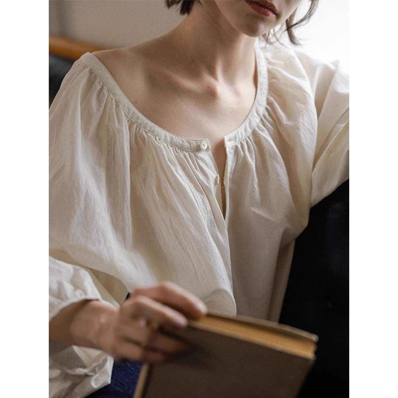 티셔츠 거즈면블라우스 남방 롤업 흰색면블라우스 화이트 S - 상세 이미지 4