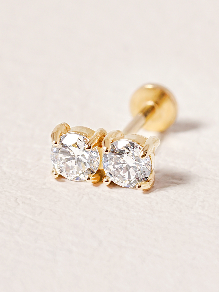 [0.8mm]14K 인터널 랩 다이아몬드 트윈 스터드 라블렛 피어싱 귀걸이 - 상세 이미지 3