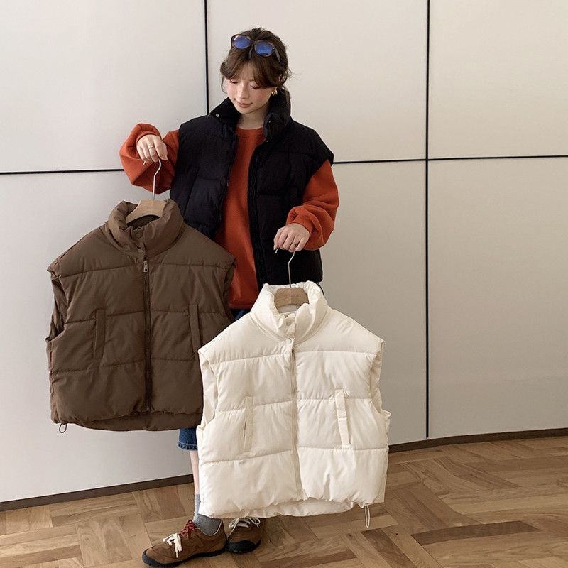 여성 경량 코튼 조끼 봄 가을 레이어드 스탠드칼라 캐주얼 베스트 스타일리시한 외출용 편안한 착용감 데일리 아웃도어 패션