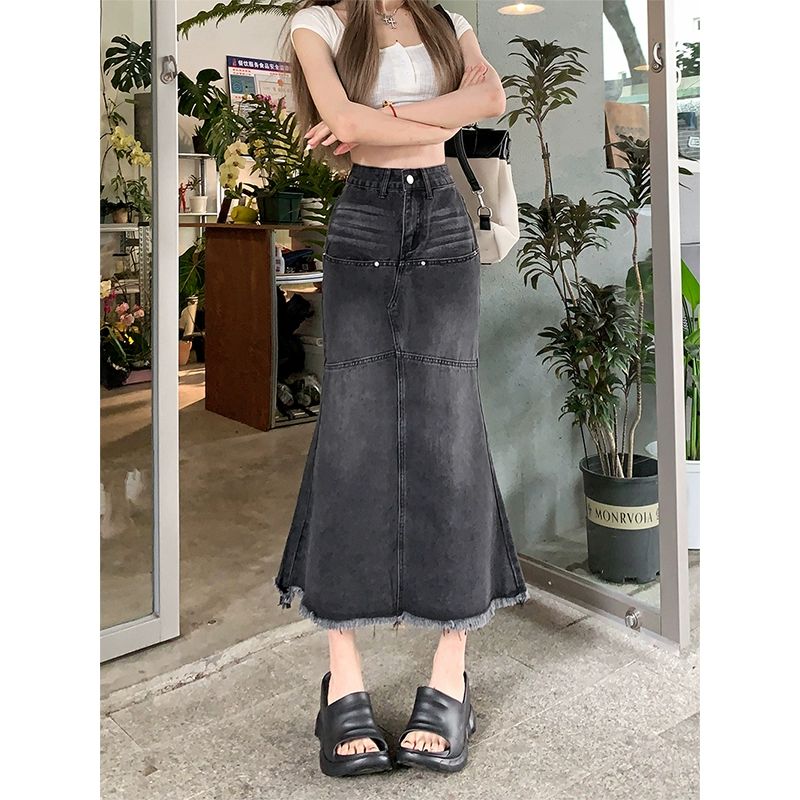 흑청 데님 스커트 여성 빈티지 롱 여자 블랙그레이 S 44-50kg 추천 - 상세 이미지 2