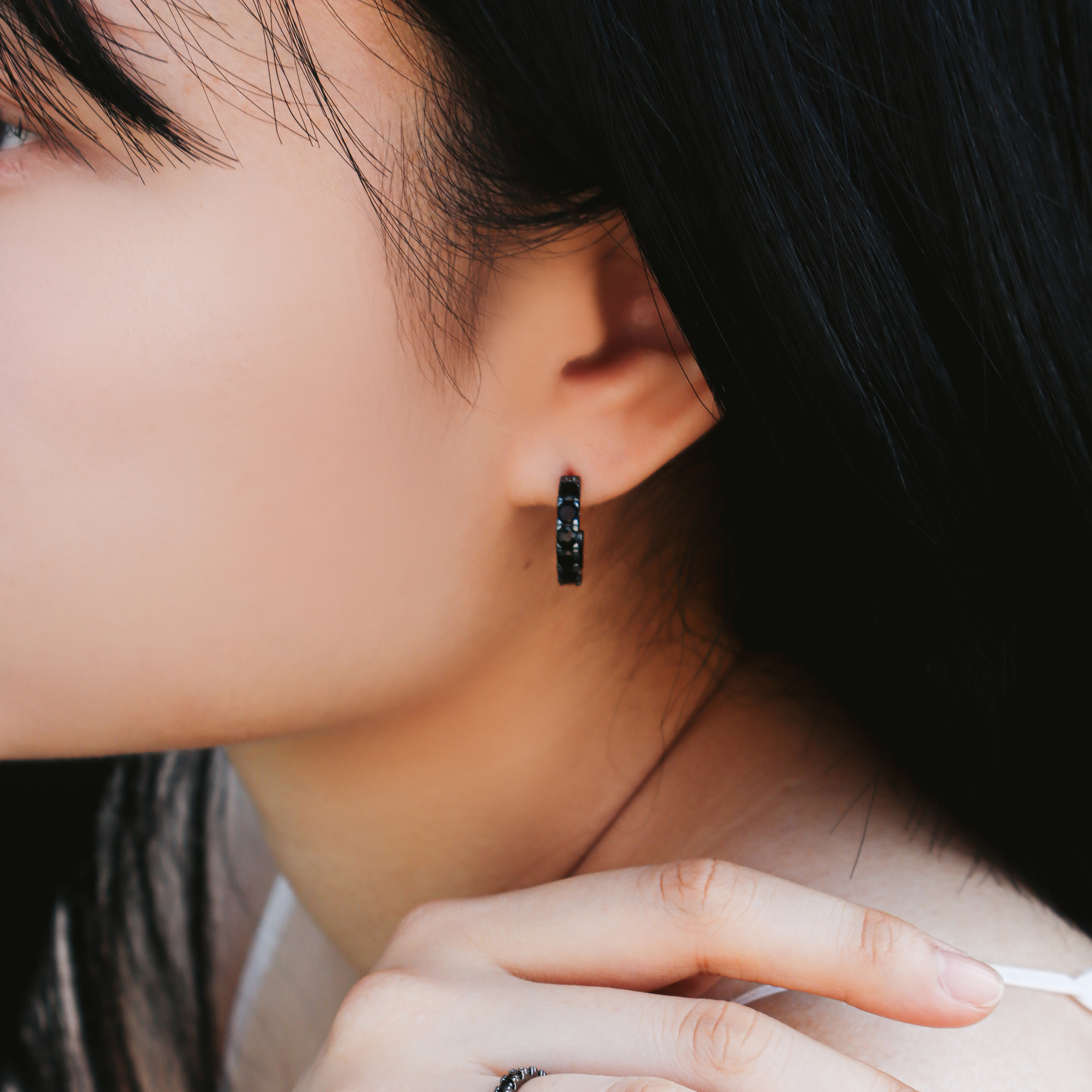 블랙 큐빅귀걸이 3mm 테니스 귀걸이 - 상세 이미지 5