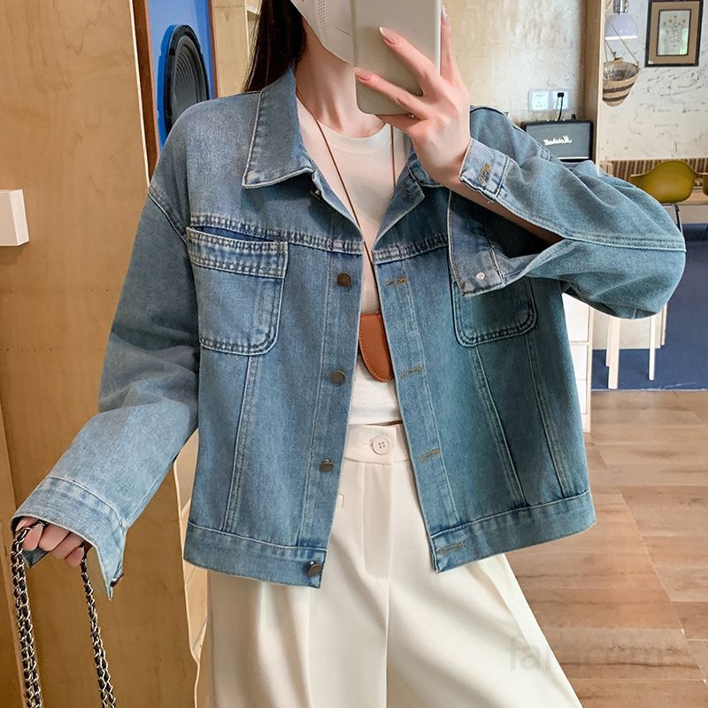 여성 레트로 숏 데님 청자켓 루즈핏 여름 데일리 긴팔 재킷 캐주얼 스타일 외출용 시원한 착용감 모던한 디자인 트렌디한 패션 - 상세 이미지 2
