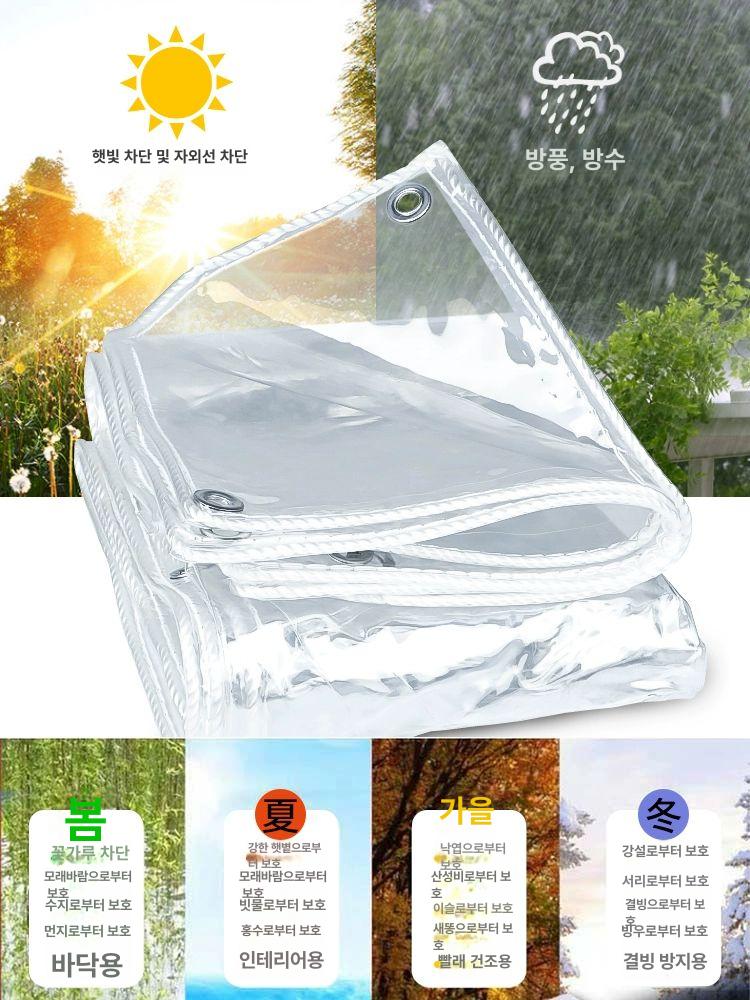 PVC 투명 커튼 베란다 테라스 우풍 야외 업소용 방풍 투명 일반형 사각 고리 포함 끈 포함 1.5x1.5m - 상세 이미지 2