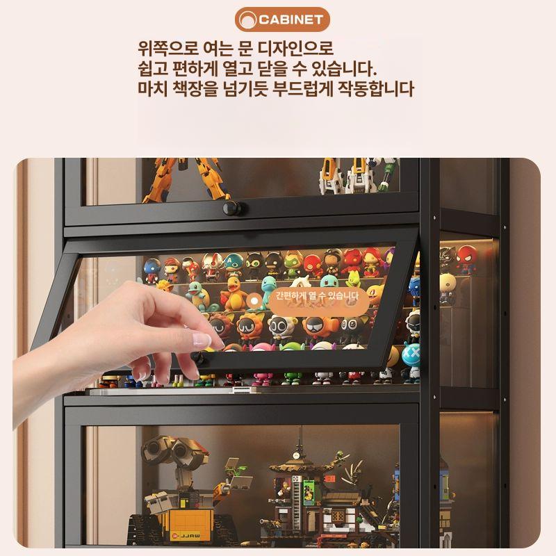 피규어장 LED조명 건프라 디스플레이박스 진열장 아크릴 잠금 조명 투명 펑크 블랙 2단 60CM 3면 - 상세 이미지 3